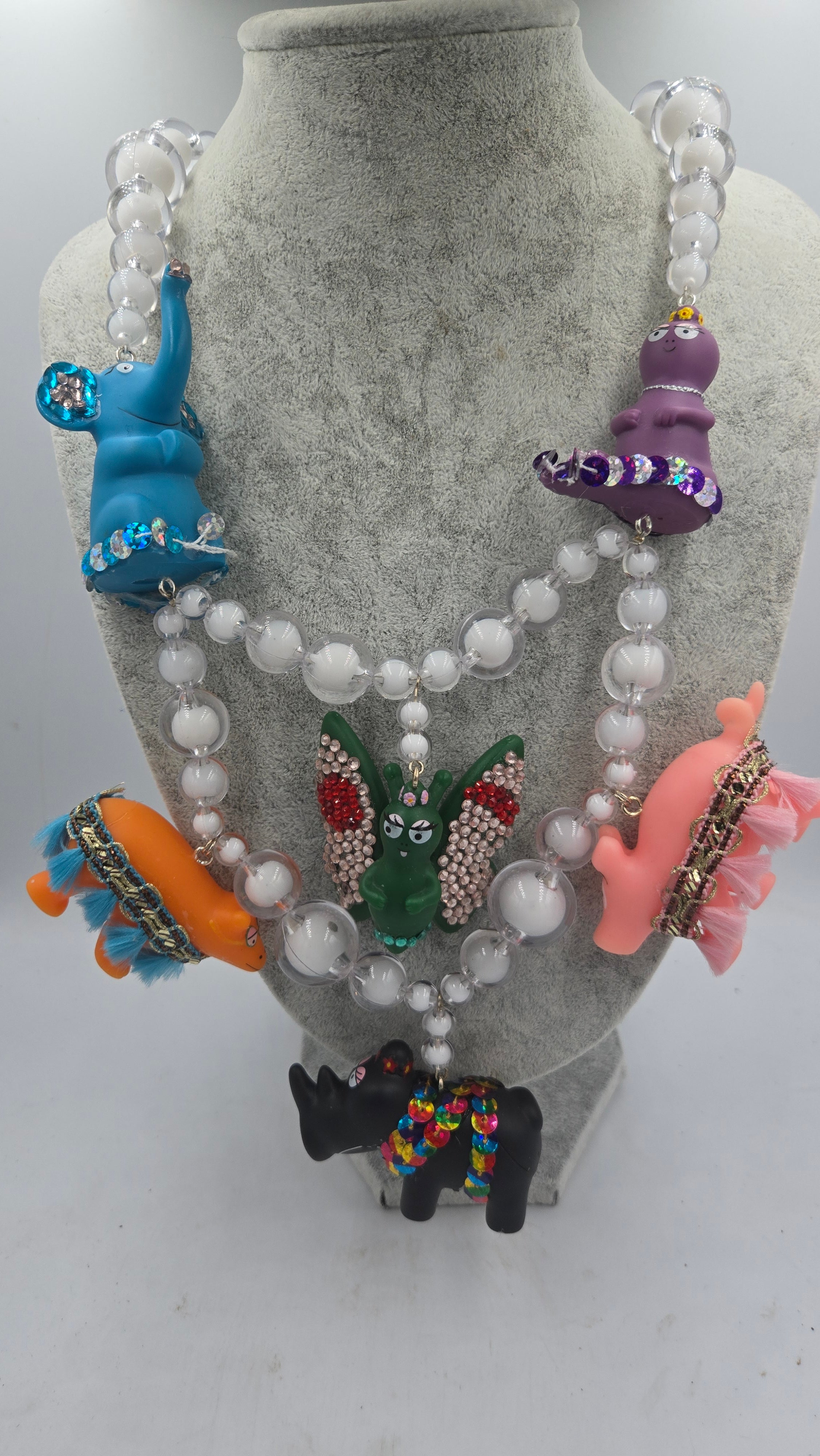 One-of-a-kind ketting met Opgeglitterde vintage Barbapapa dieren